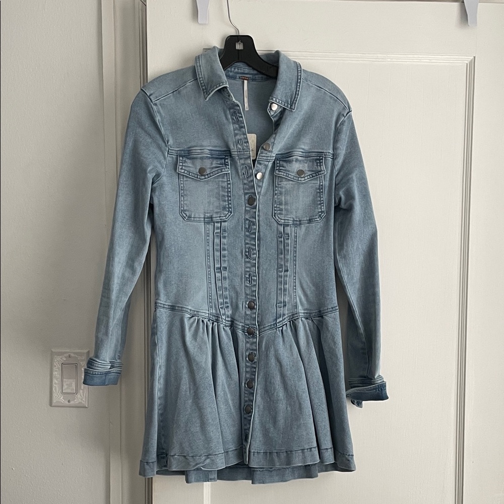 Free People Washed Blue Denim Jacket Dress